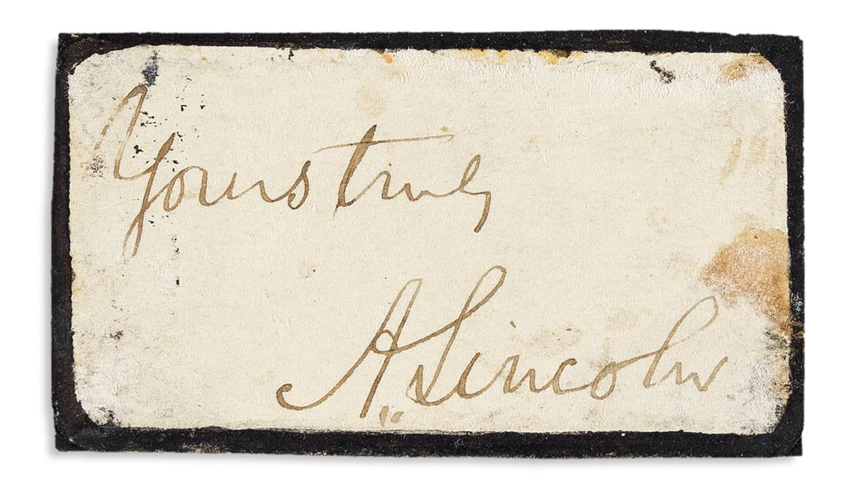 LINCOLN, ABRAHAM. Clipped Signature, Yours truly / A. Lincoln, on a slip of paper,